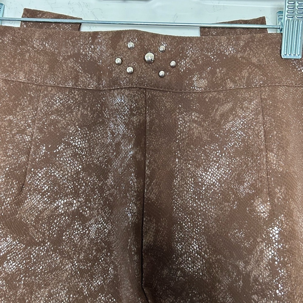 Brown High Waist Shiny Flare Pants - Picture 6 of 9